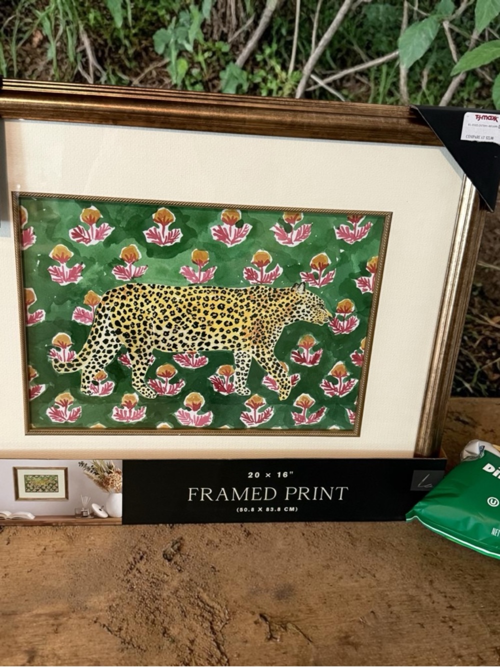 Framed Leopard Print Wall Art in Green by